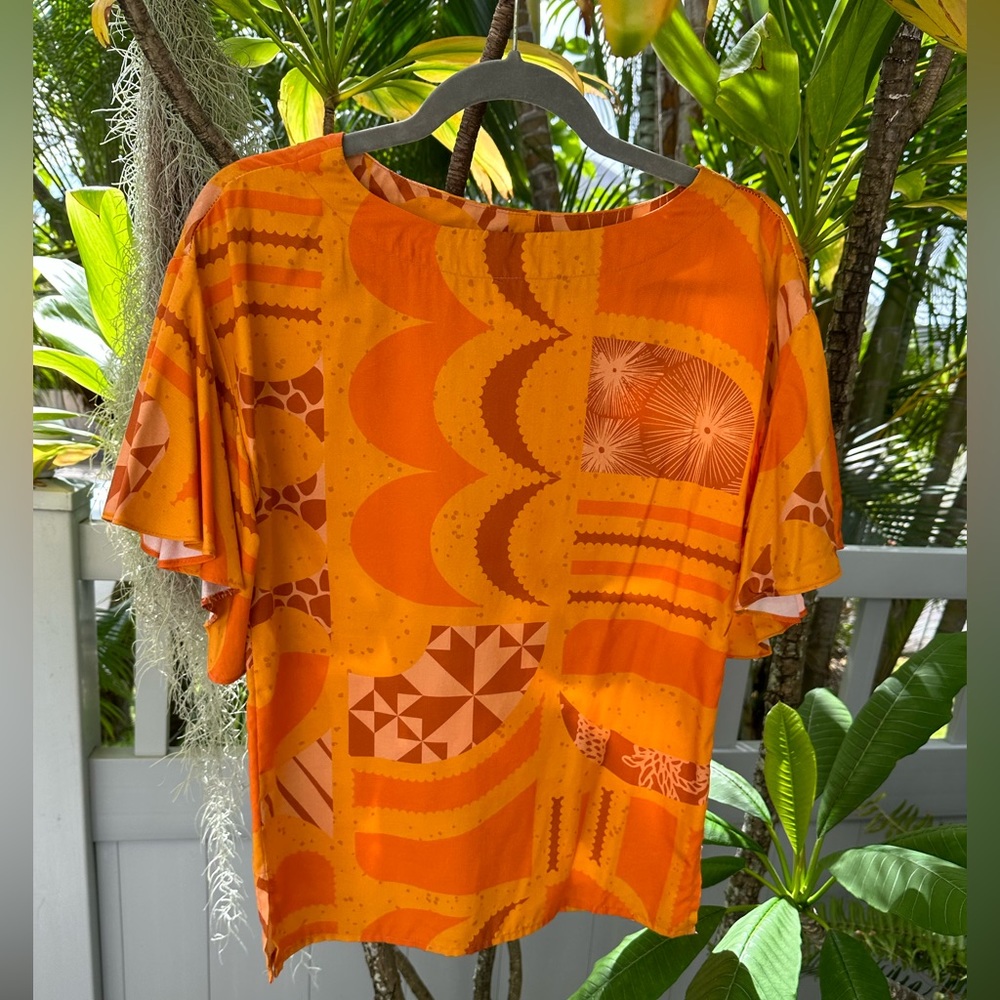 Bright Orange Patterned Women's Blouse